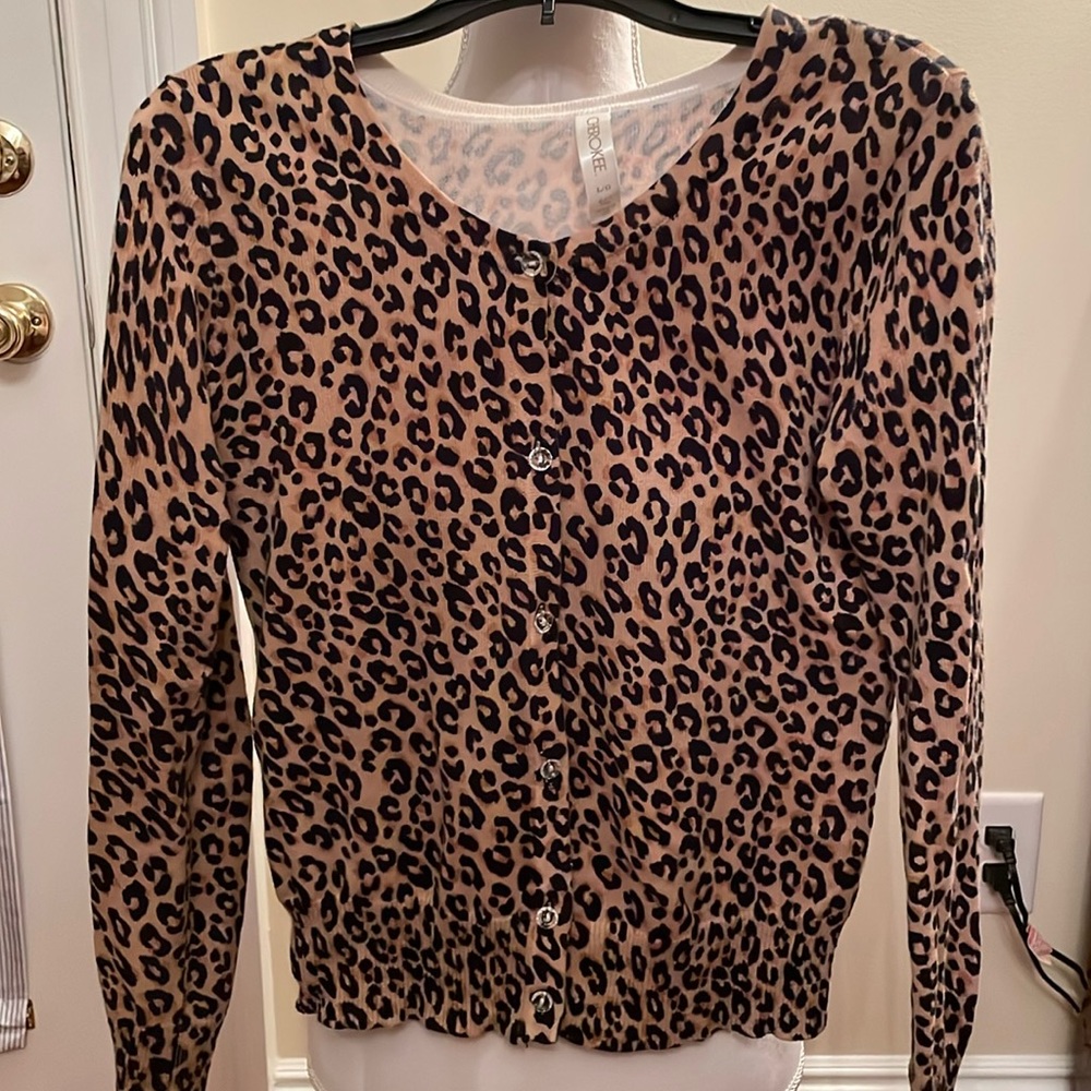 Leopard Print Cardigan; Size L (12-14)